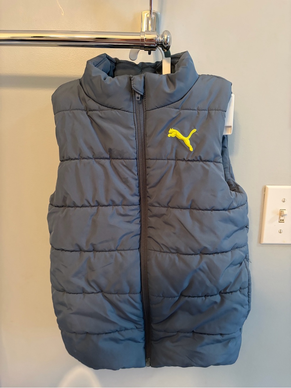 Puma Kids Navy Puffer Vest with Yellow Logo